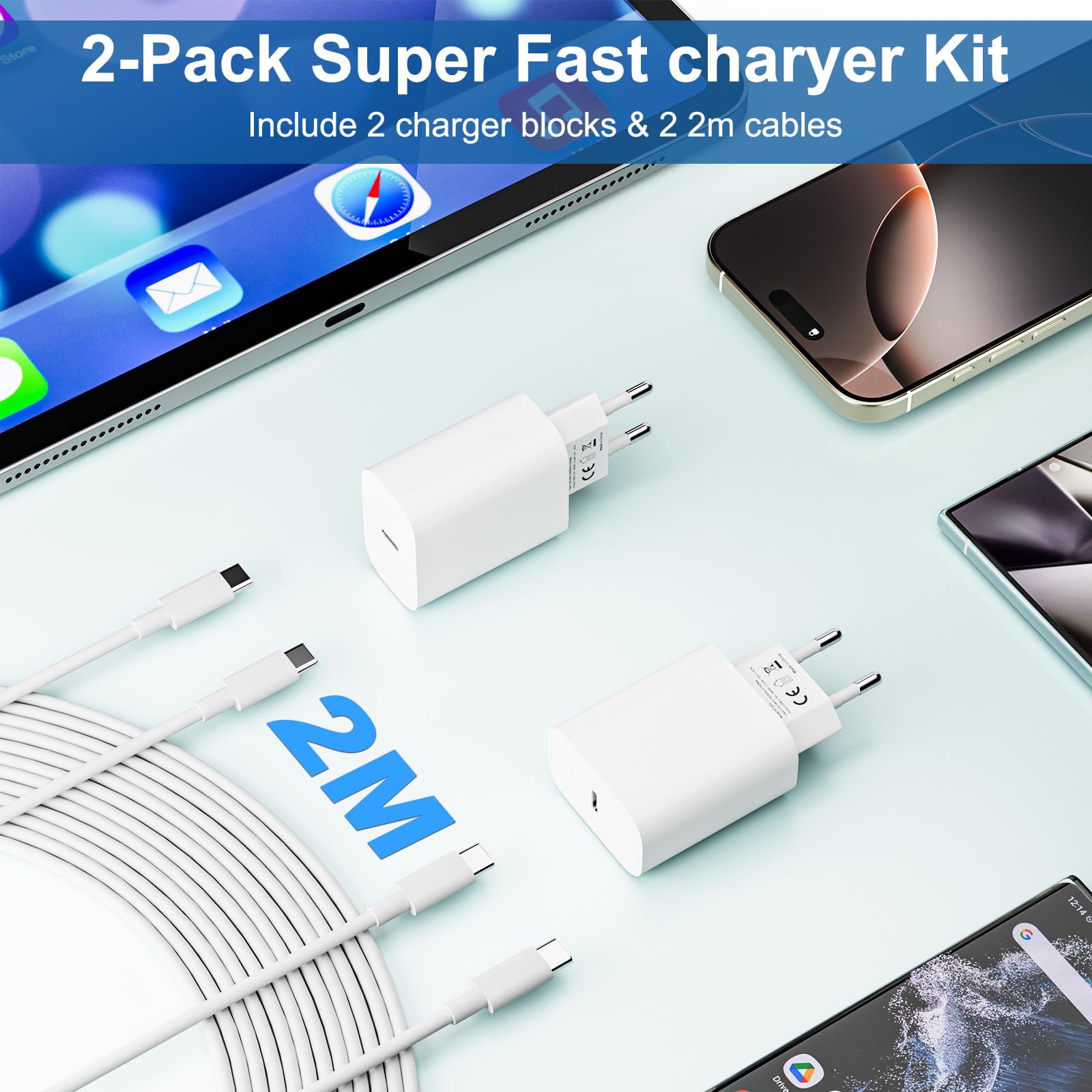 25W USB C Ladegerät Set [2 Pack] Mit 2M Kabel - Schnellladen Für IPhone 15/16 & IPad