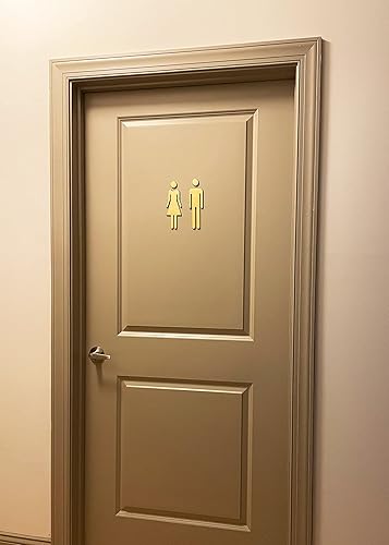 Miniatura 5 de Letrero de baño divertido de alta calidad, con parte trasera adhesiva, de acrílico, unisex, 7.8 pulgadas (dorado mate)