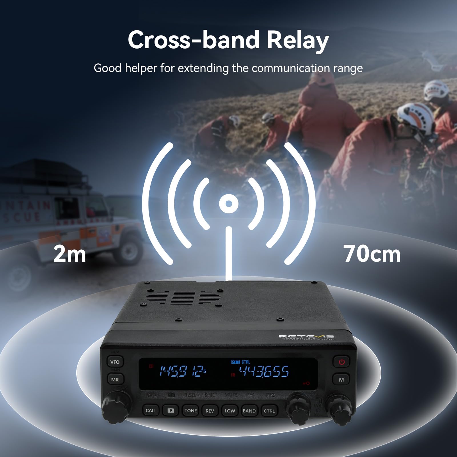 Retevis MA1 Radio Amateur con Antena, Transceptor Móvil con Panel de Control Desmontable, Repetidor Multibanda, Largo Alcance, 2m/70cm/FM/AM, VFO, Radio Amateur para Respuesta a Emergencias (1 Pieza)