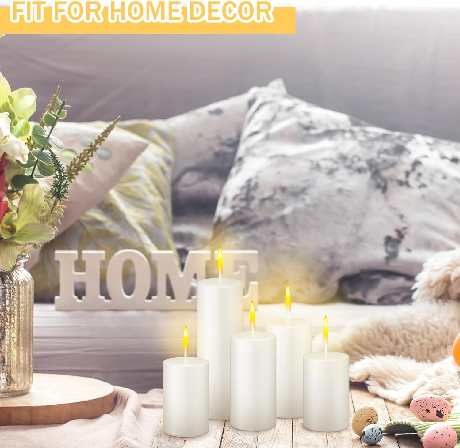 MTLEE 18 Pcs Pillar Candles Long Burning Unscented Candles Bulk for Wedding Church Party Spa Lantern Fireplace Restaurants Home Household Decor(2 x 3 Inch, 2 x 4 Inch, 2 x 6 Inch,Beige)