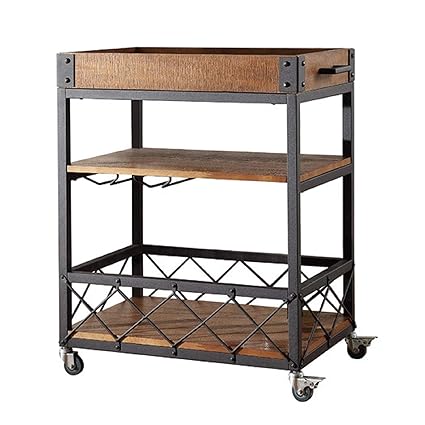 Indian Decor 45471 Black 28'' Rectangular Kitchen Cart with MDF Wood Top and 3 Tiered Storage Area