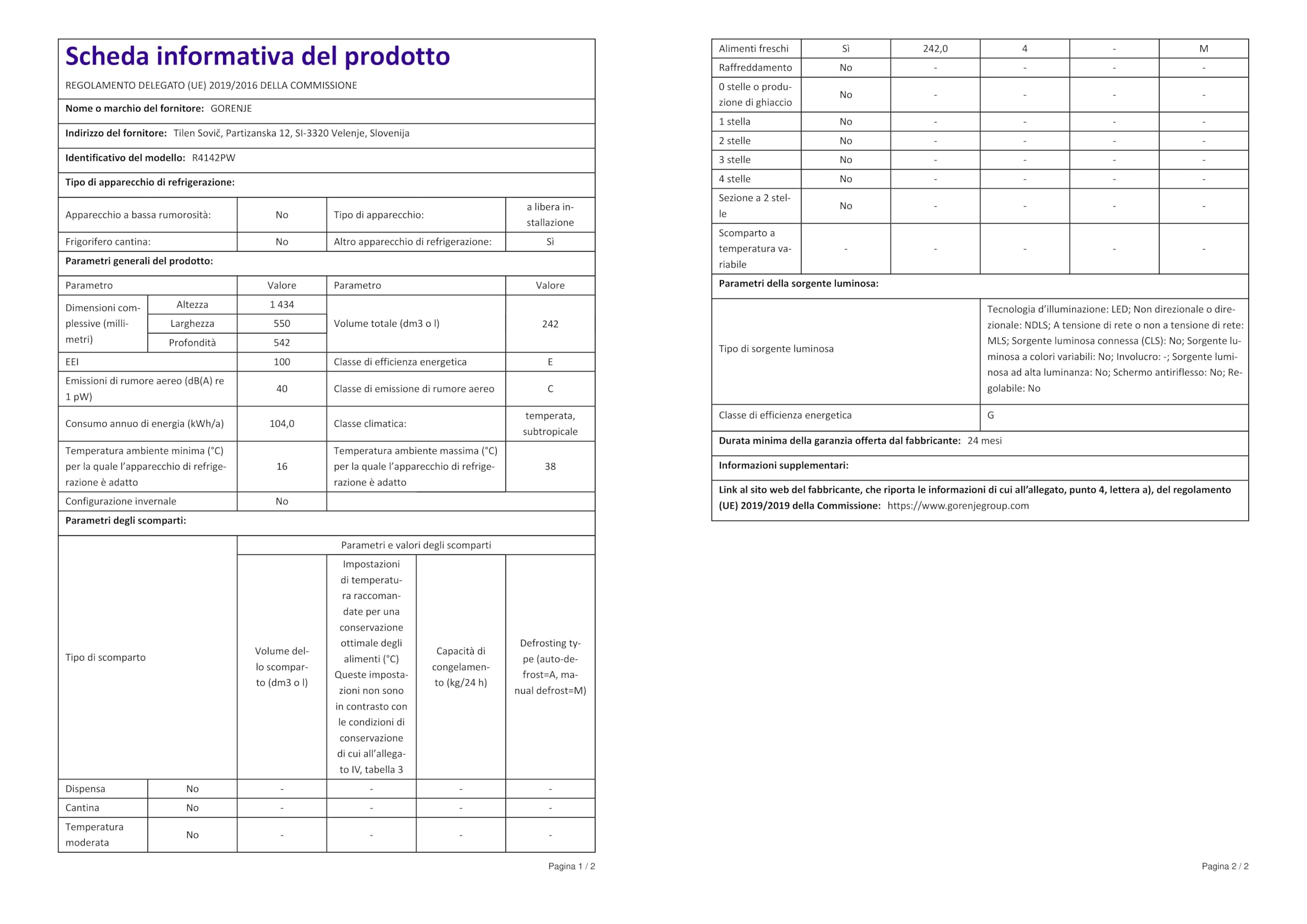 Gorenje R4142PW réfrigérateur Autoportante 242 L E Blanc