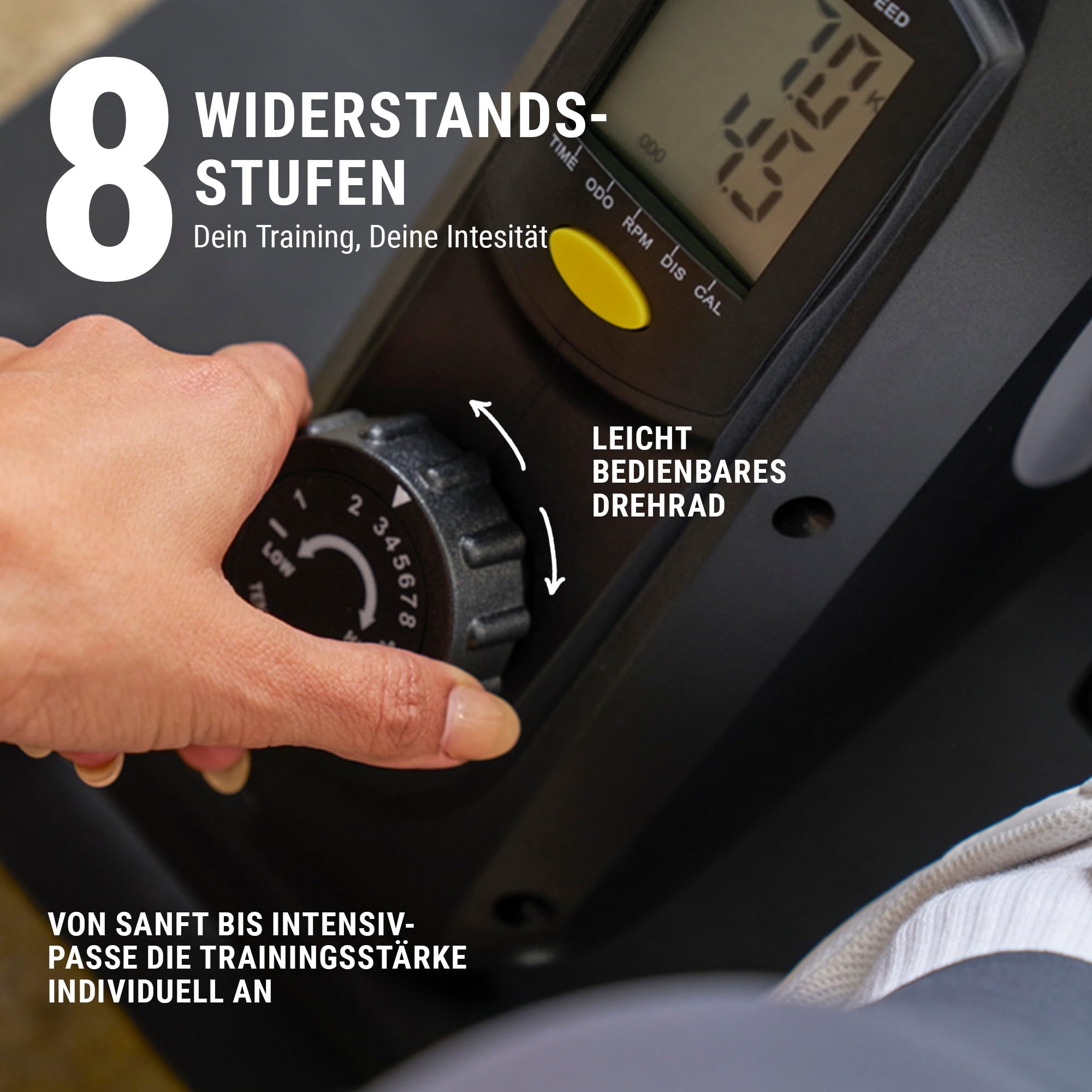HAMMER Pedaltrainer für Zuhause Magnet - leiser Mini Heimtrainer mit Display, 8 Widerstandsstufen, inkl. Anti-Rutsch-Matte, Sicherheitsgurt, Beintrainer im Sitzen für Büro, Homeoffice und Senioren