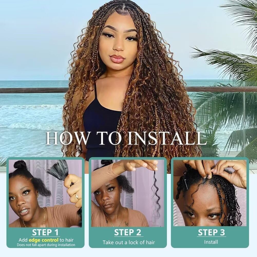 Human Braiding Hair 3 Bundles/Pack 150g Highlight 4/27 Curly Water Wave Bulk Hair for Braiding No Weft 12A Brazilian Virgin Human braiding for Boho Braids 22 Inch