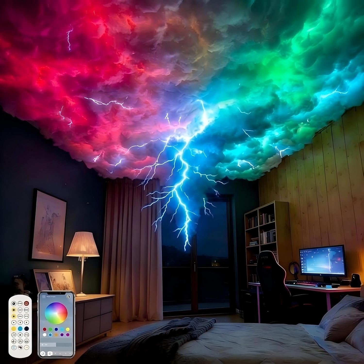 3D Thundercloud LED Light for Ceiling,USB 16.5 FT Cloud LED Light With Remote & App,Upgraded (RGB+IC)Thunder Cloud Lights for Ceiling,Atmosphere Creative Cloud Roof Light for Bedroom, Gaming Room