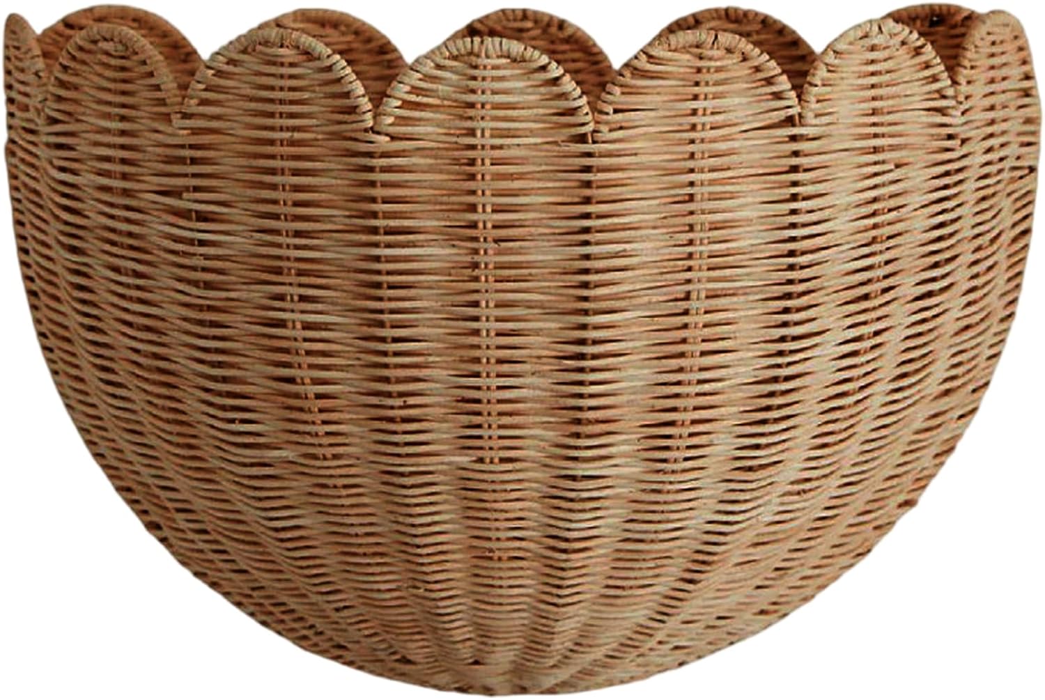 Scalloped Wall Basket Rustic Wall Hanging Baskets Woven Wicker Basket for Fruit Vegetable Plant Toiletries, Kitchen Bathroom Living Room 5.9x11 inch