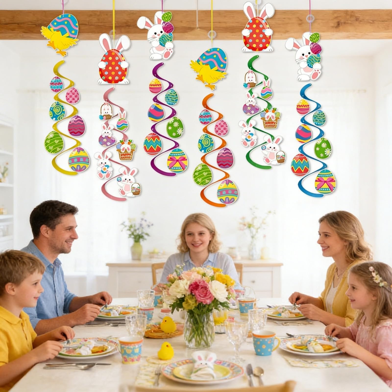 6 piezas de papel en espiral de Pascua para colgar, diseño de conejito y huevo, remolino festivo para fiestas de Pascua, eventos en el hogar y el aula, ideal para Ea (50 cm)