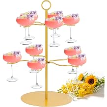 QPIX DIGITAL Champagne Tower,Metal Cocktail Tree Stand 2 Tier - 10 Holders For Champagne, Cocktails, Martini, Margarita Cups at Weddings,Bridal Parties & Events,Cocktail Glass Gold Holder