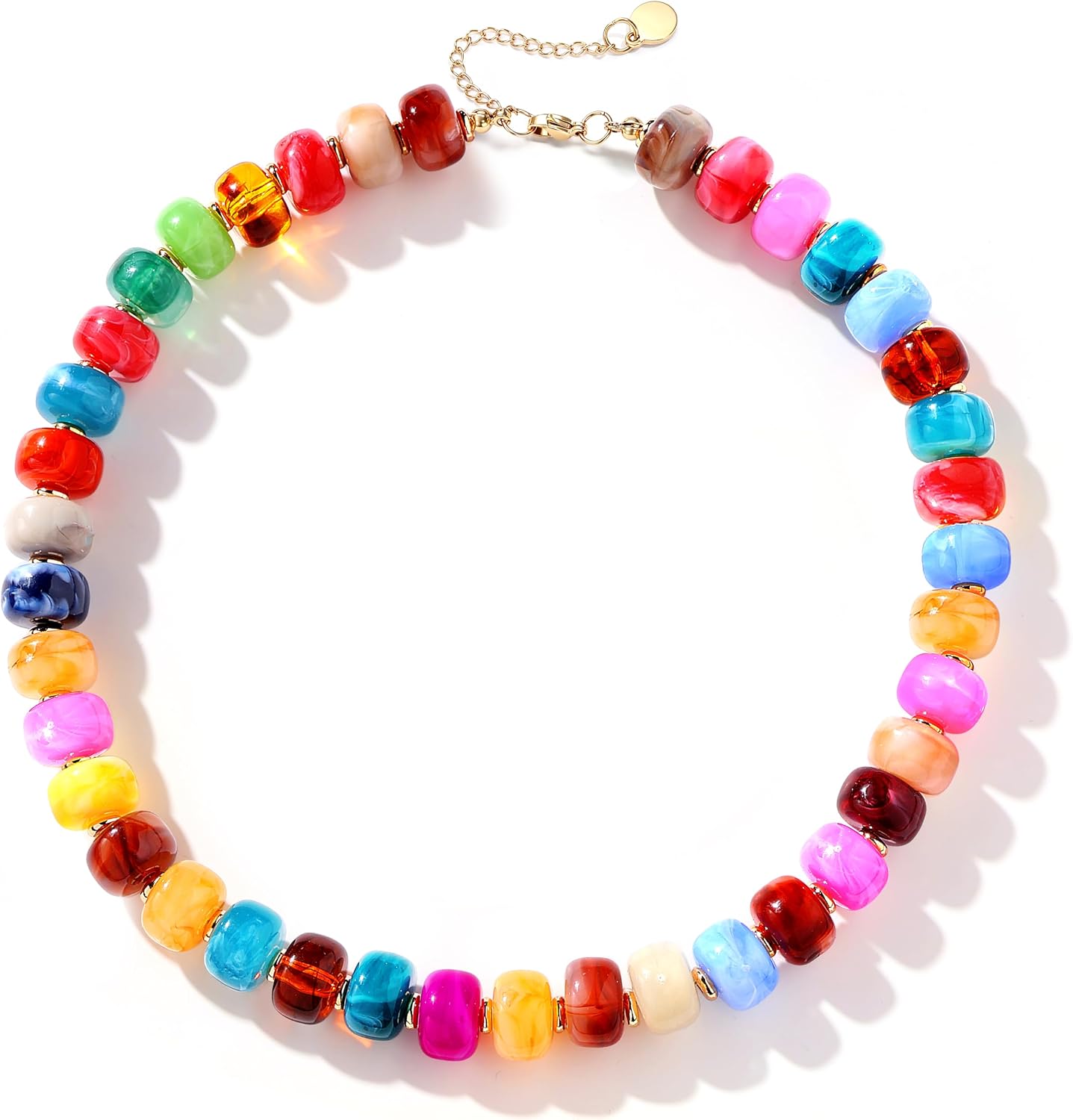 Besteel Chunky Beaded Necklace for Women - Colorful Resin Bead Choker Statement Necklaces with Gold Conch Heart Pendant Trendy Boho Large Summer Beach Jewelry