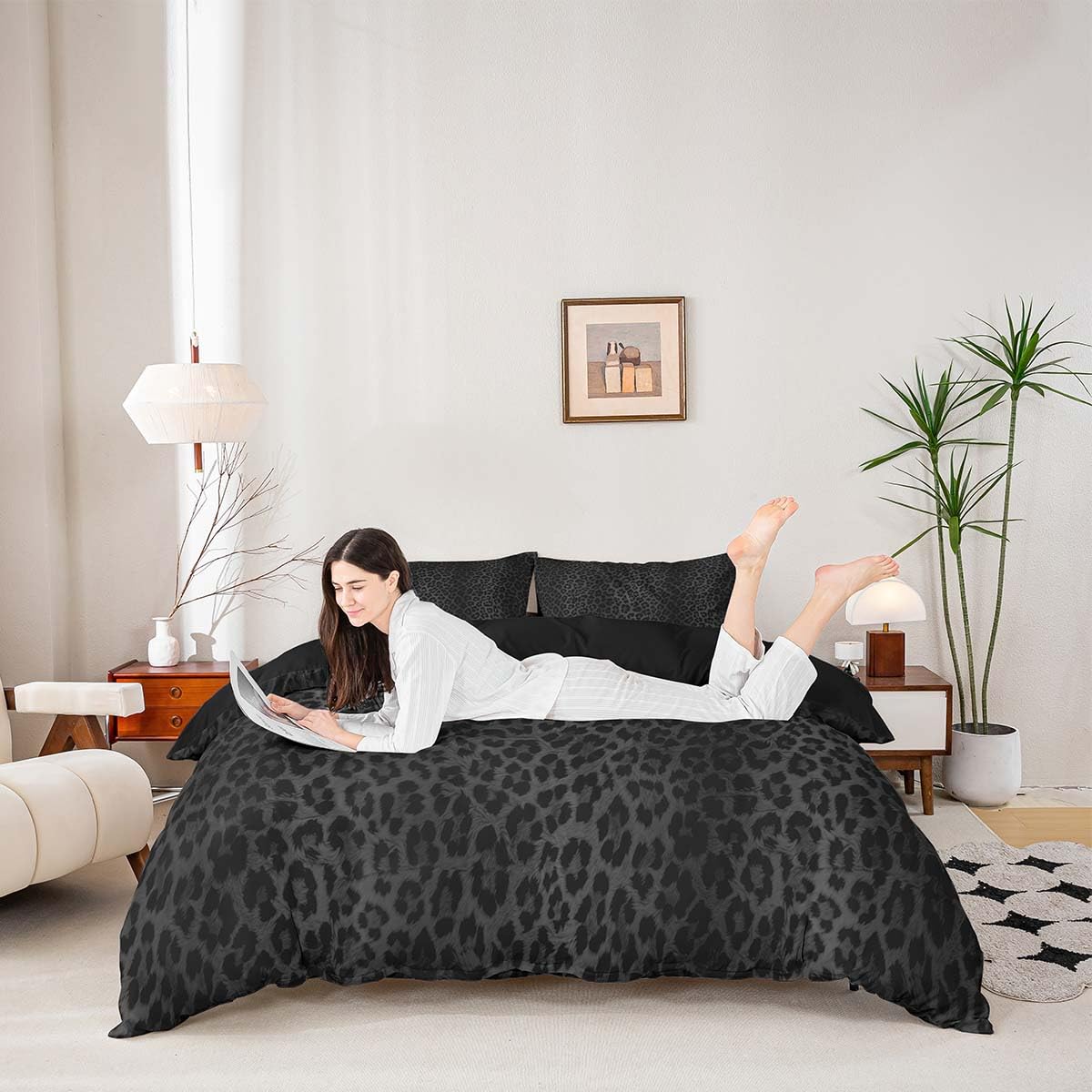 Homemissing Kids Single Size Black Leopard Bedding Set Cheetah Print Duvet Cover Set Safari Duvet Cover for Kids Boys Girls Animal Print Bedding Adult Bedroom Decor Breathable Quilt Cover - Image 2