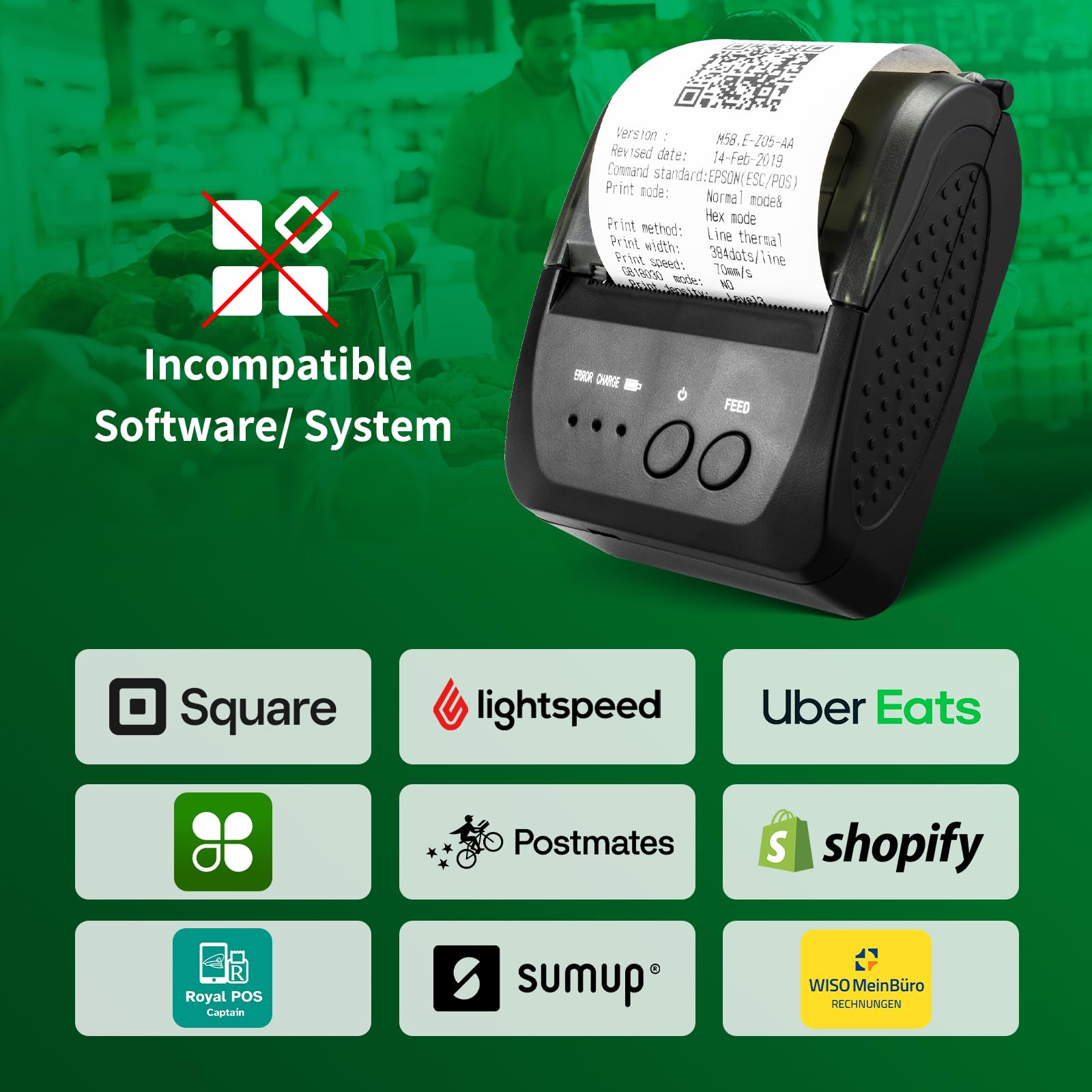 NetumScan Imprimante thermique sans fil Bluetooth 58 mm Mini USB POS pour restaurant compatible Android/iOS/PC/Windows