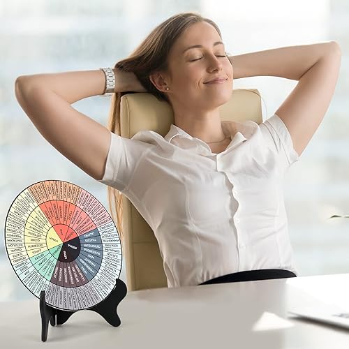 Miniatura 6 de Tatuo Rueda de sentimientos de acrílico de 8 pulgadas con soporte, tabla de emociones, decoración de oficina para mujeres, regalos de salud mental,