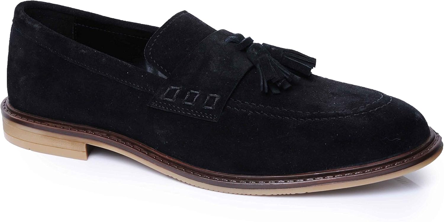Silver Street London Men’s Charleston Suede Leather Slip on Formal Casual Loafer Tassel Summer Loafer