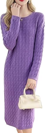 Women Cable Knit Chunky Long Sleeve Sweater Dress FLL Winter Outfit