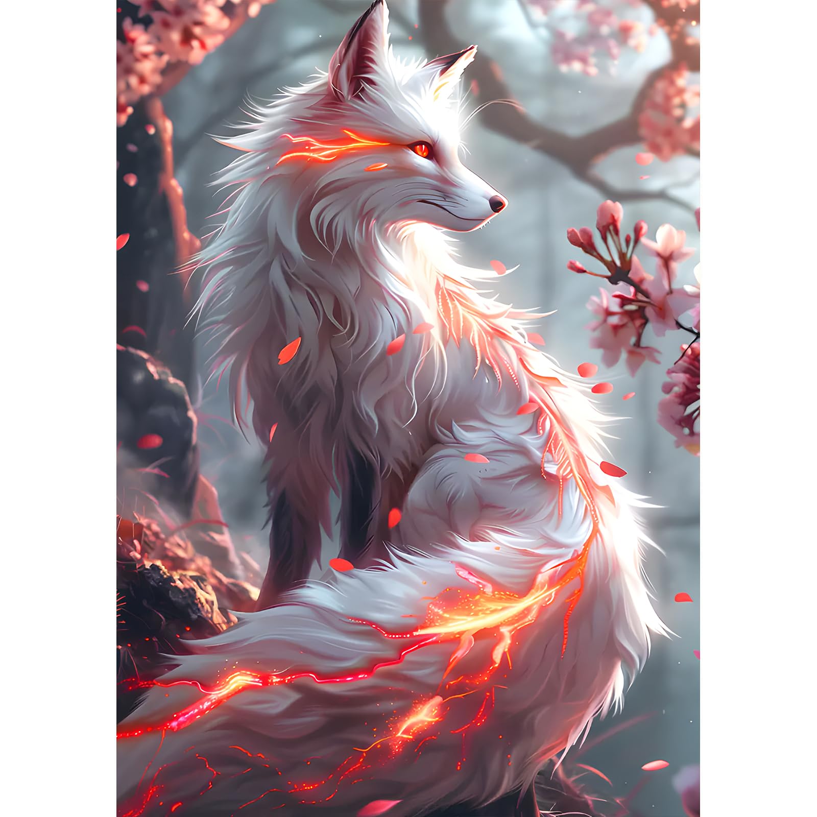 DPHERO White Fox Diamond Painting Kits for Beginners Adults,5D DIY Flowers Diamond Art Kits,Round Full Drill Lightning Fox Gem Art Crafts Kits,DIY Painting by Numbers for Home Wall Decor 12x16 inch