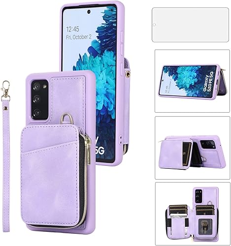 Asuwish Funda de teléfono para Samsung Galaxy S20 FE 5G de 6.5 pulgadas con protector de pantalla y tarjetero con cremallera y soporte de cuero para