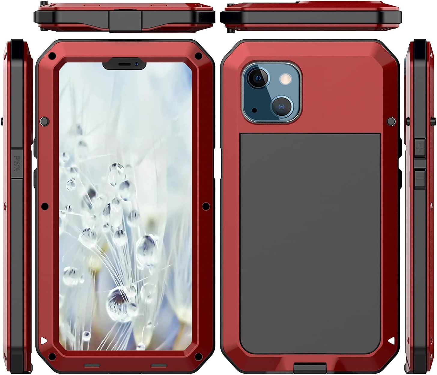 for iPhone 13 Case, 360 Full Body Protective Cover Heavy Duty Shockproof Tough Armour Aluminum Alloy Metal Case with Silicone Built-in Screen Protector for Apple iPhone 13 6.1 Inch - Red