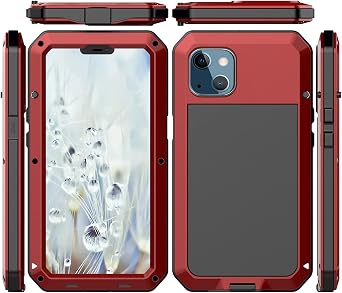 for iPhone 13 Case Heavy Duty Metal Shockproof Tough Armour Red
