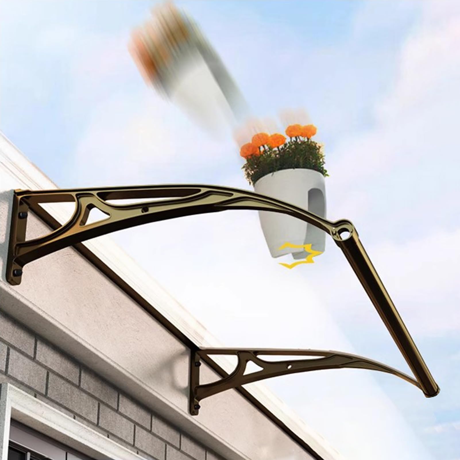GJZQDKX Window Awning Door Canopy Exterior, Polycarbonate Awning Canopy with Black Metal Bracke, Rain Snow Sunlight Protection
