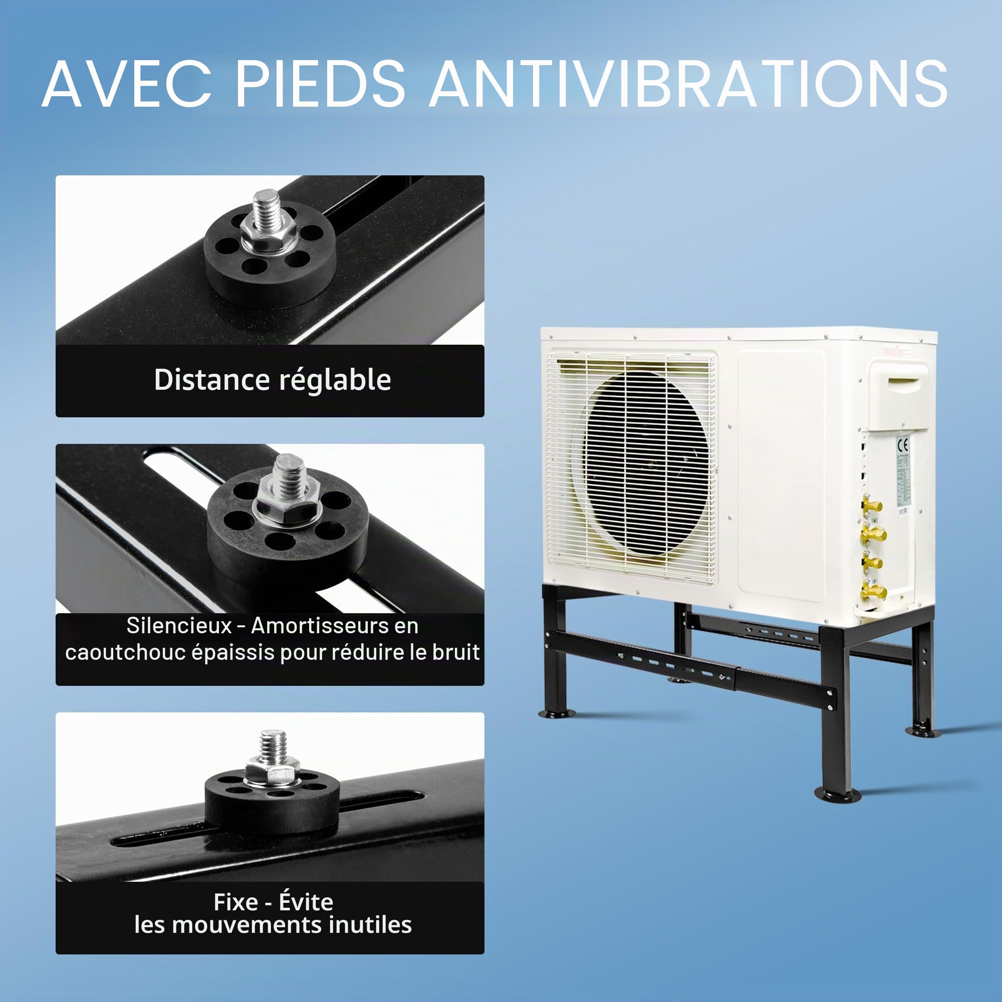 Cherbowingsol Pompe à chaleur climatiseur au sol console rack jusqu'à 350 kg 9000 - 60000 BTU GS 480 Noir
