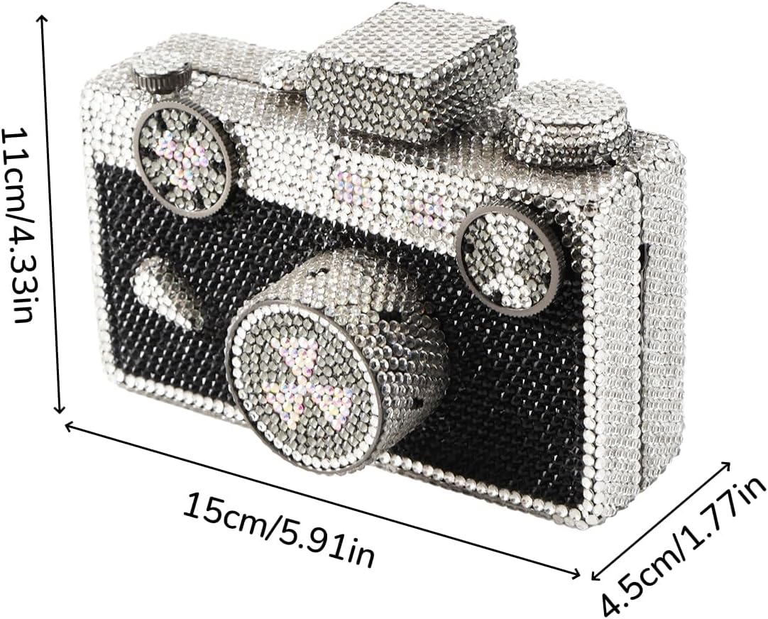 UMREN Novelty Crystal Camera Shaped Clutch Purse for Women Sparkly Rhinestones Evening Clutch Bag Glitter Bridal Prom Handbag image 5