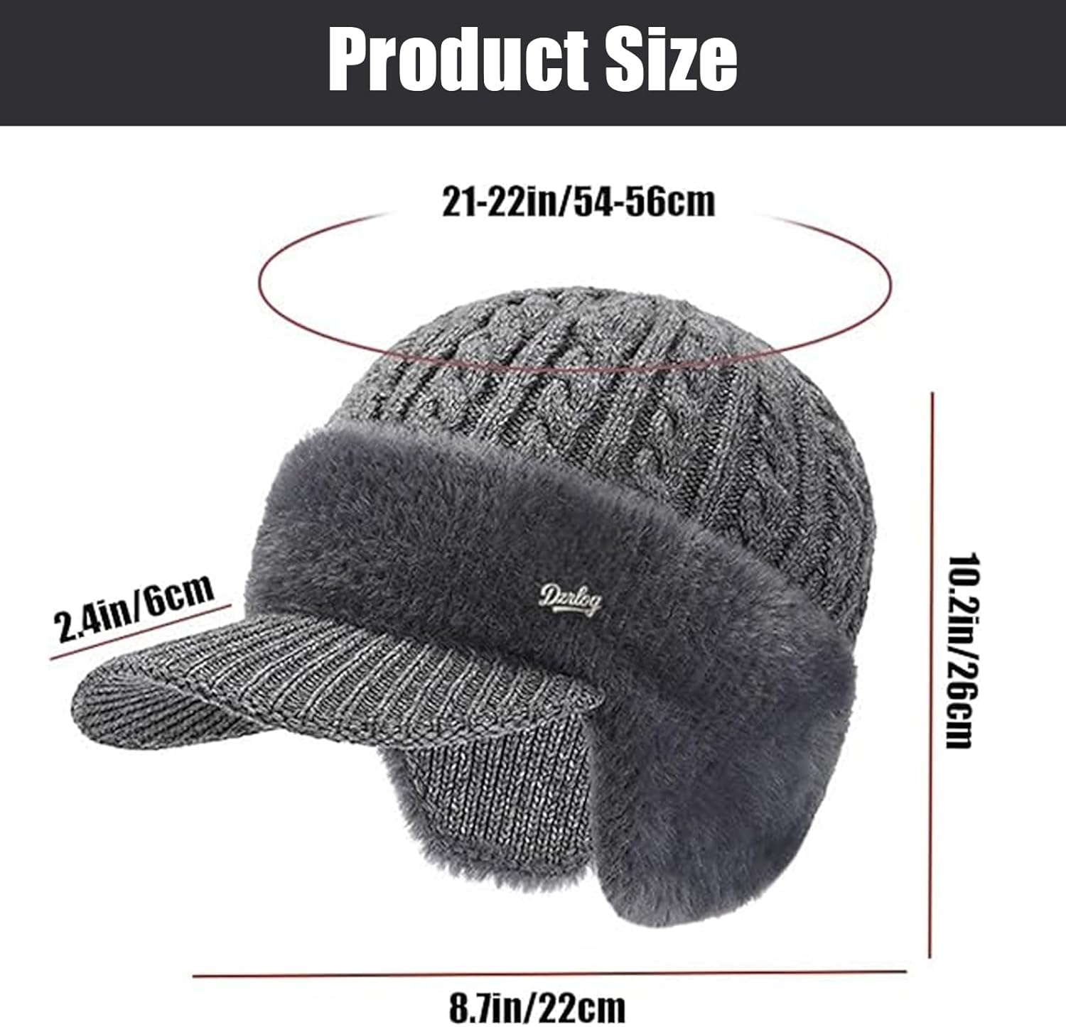 Trapper Hat, Winter Knit Hat with Ear Flaps and Fur Brim Moisture Wicking Comfort, Baseball Beanie Warm Stylish for Men - Image 2