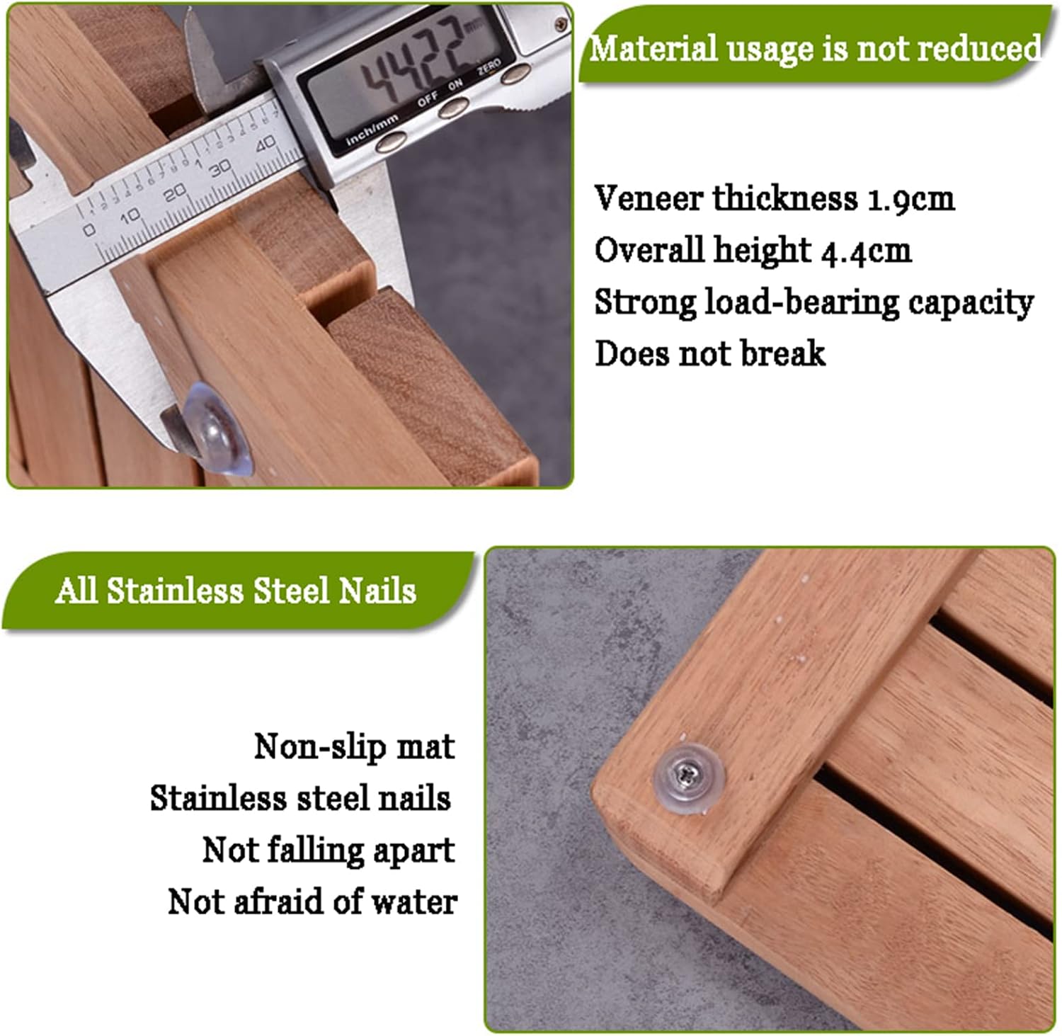 Shower Bathtub Mat,Bathtub Accessories, Anti Slip Bath Mats for Tub,Shower Stall Mat for Bathroom Bathtub Spa Garden Home, Wooden Floor Mat for Indoor and Outdoor,40x40cm/16x16in