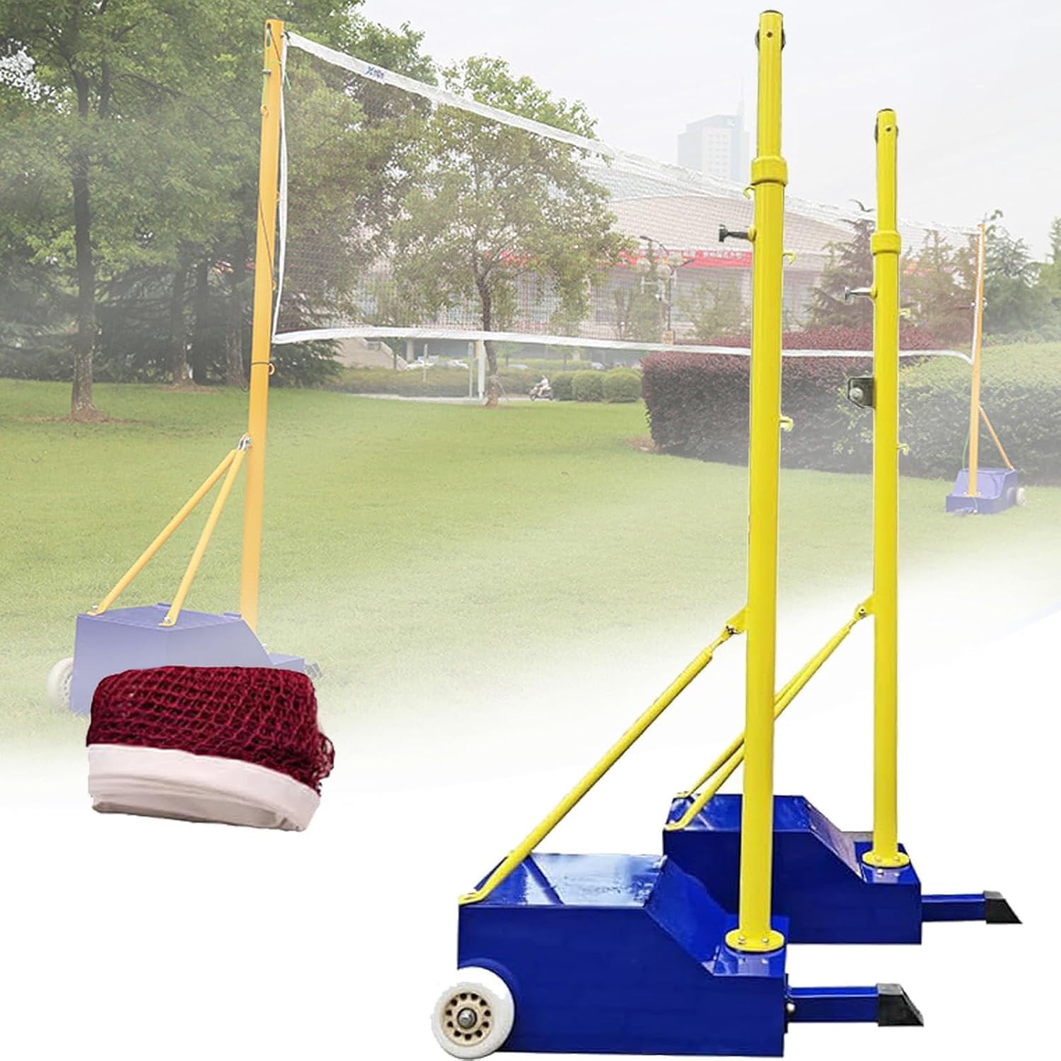 Adjustable Volleyball Net Frame Set with Poles for Backyard and Indoor Outdoor Sports