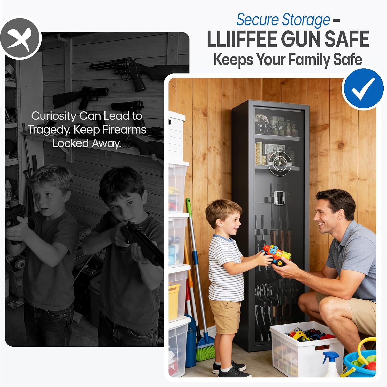 Gun Safe for Rifles and Pistols, 10-13 Gun Cabinet No Assembly Required, Biometric Rifle Safe with Fingerprint Keypad,Large Quick Access Home Safes