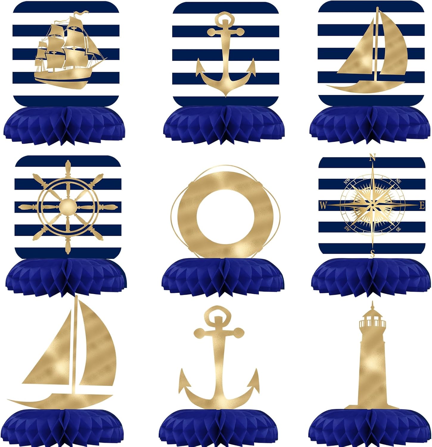Nautical Party Decorations - Nautical Honeycomb Centerpieces for Kids'Nautical Birthday and Baby Shower Table Decor