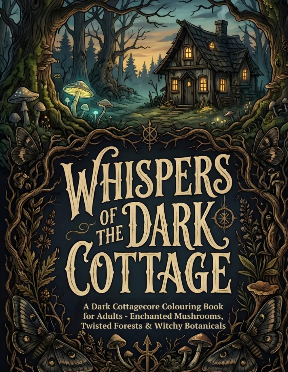 Whispers of the Dark Cottage: A Dark Cottagecore Colouring Book for Adults: 60 Original Illustrations of Twisted Forests, Enchanted Mushrooms and Midnight Gardens
