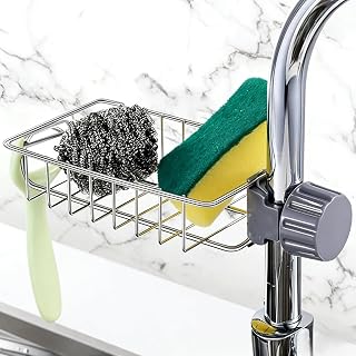Stainless Steel Kitchen Sink Organizer Rack - Space-Saving Drain Shelf for Sponges, Scrubbers, Towels, Peelers - Contemporary Style