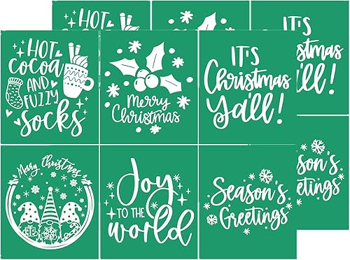 JAJADO 2 plantillas de pantalla de seda navideñas, gnomo de Papá Noel, pasta de tiza de acebo, plantillas adhesivas reutilizables para manualidades