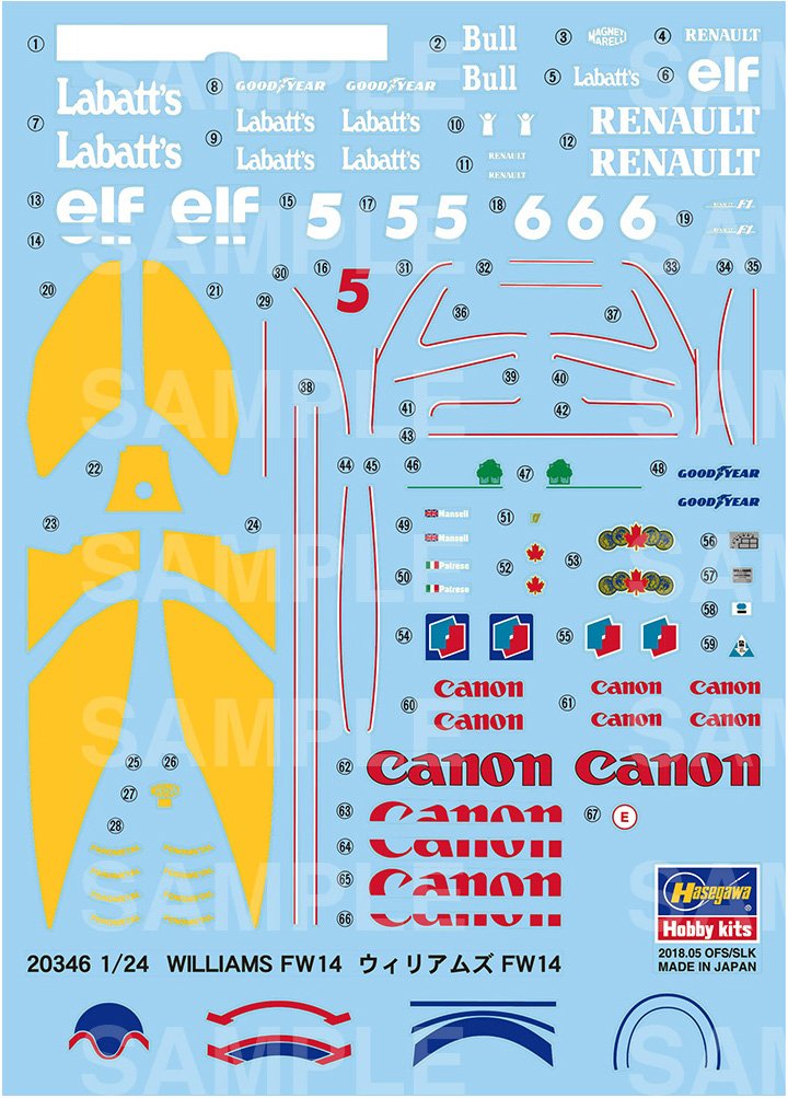 Hasegawa Williams FW14 020346 1/24 plastikowy zestaw modelarski, akcesoria do modelarstwa, hobby, modelarstwo, wielokolorowe