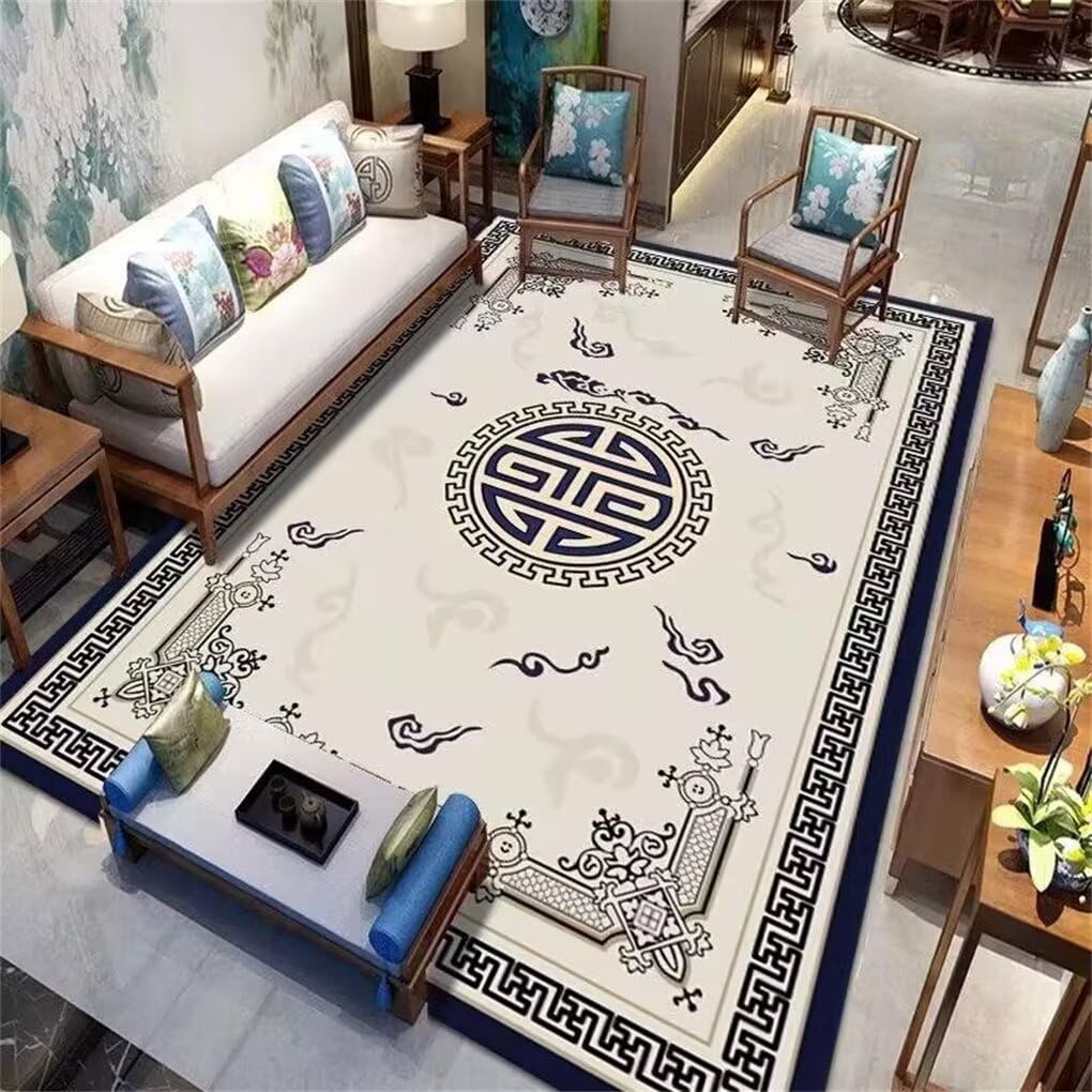 Tapis lavable bleu marine 100x210cm oriental pour petit tapis salon et chambre de fille