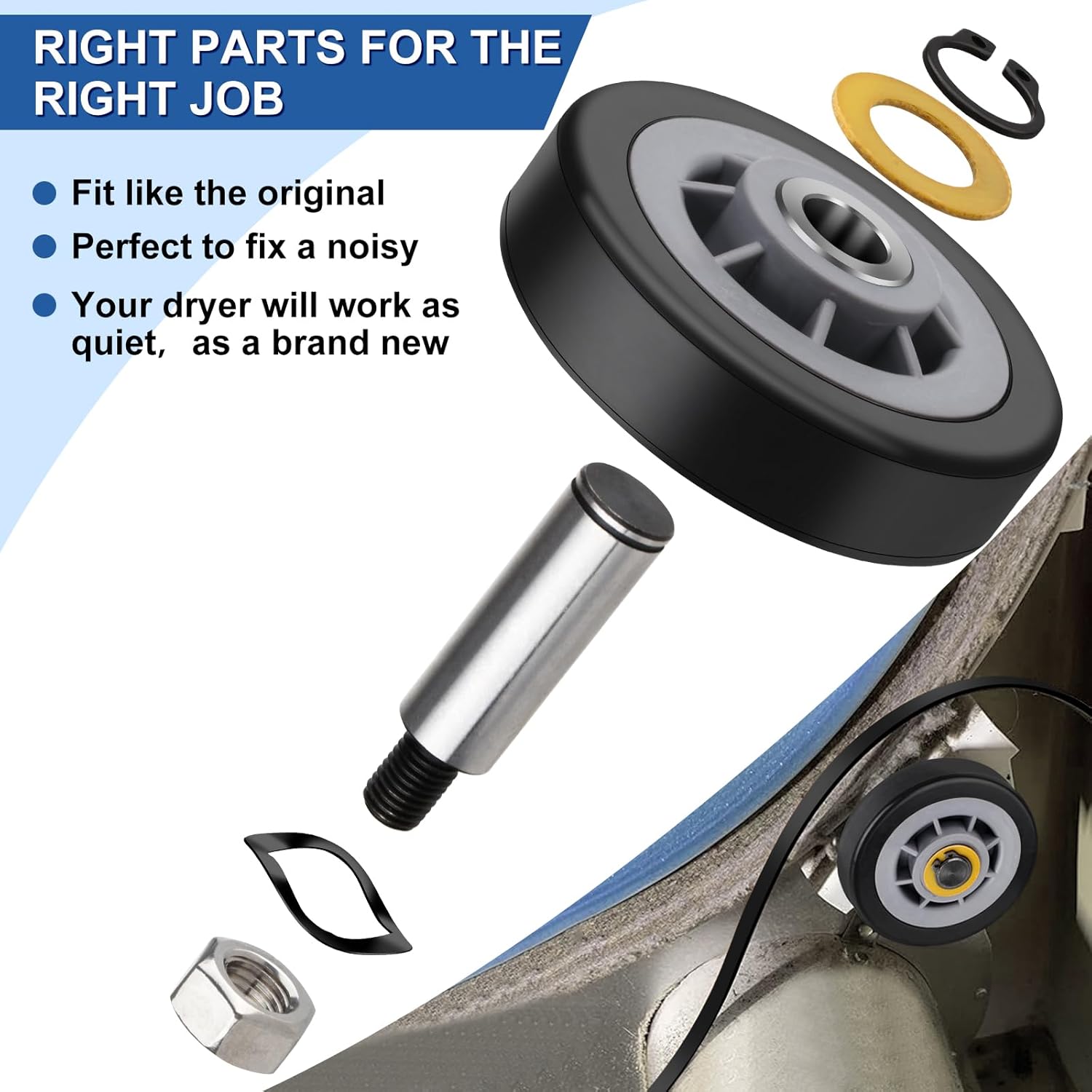 Valchoose 12001541 303373K Maytag Dryer Drum Roller Kit, Upgraded WP33002535 Drum Belt Durable, 6-3700340 Idler Pulley, 306508 Dryer Tumbler Bearing Kit, Squeal No More Maytag Dryer Parts - Image 7