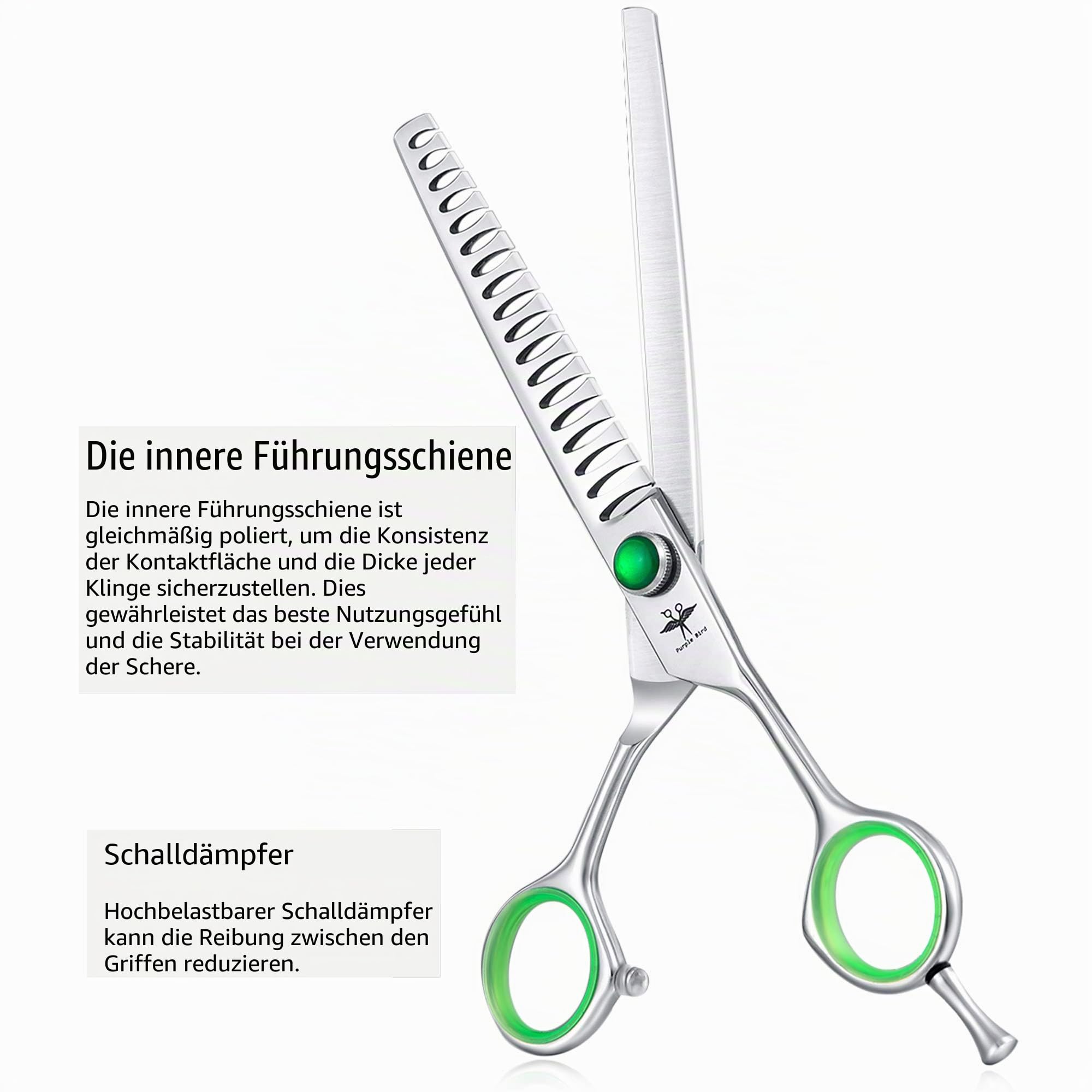 PURPLEBIRD Hundeschere Set 7 inch Gerade Gebogen Chunker 440C | 3 Scheren: Gerade, gebogen, Chunker 18 Zähne. Stumpfe Spitze. Für Hunde & Katzen. In Ledertasche, Salon & Zuhause.