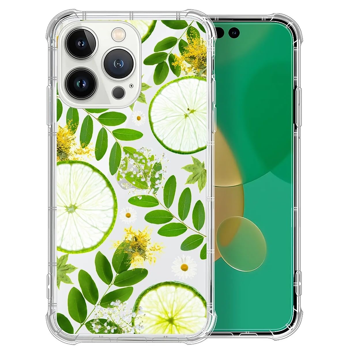 Yuning419 Compatible with iPhone 14 Pro Max Case,Soft TPU Transparent Shockproof Protective Cover Clear Case for iPhone 14 Pro Max,Green Lemon Slices