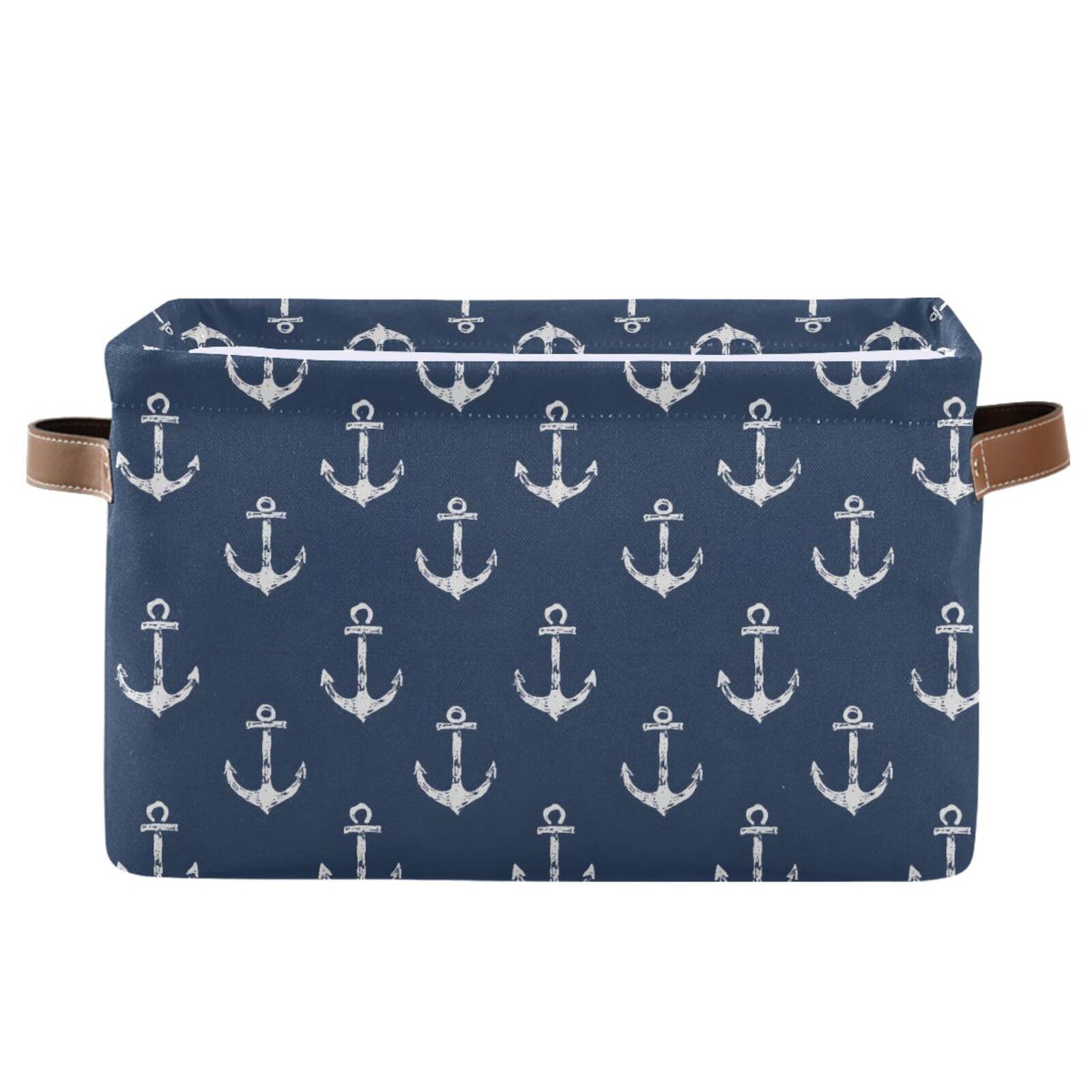 ALAZA Retro Anchor Dark Blue Foldable Storage Box Storage Basket Organizer Bins with Handles for Shelf Closet Living Room Bedroom Home Office 2 Pack