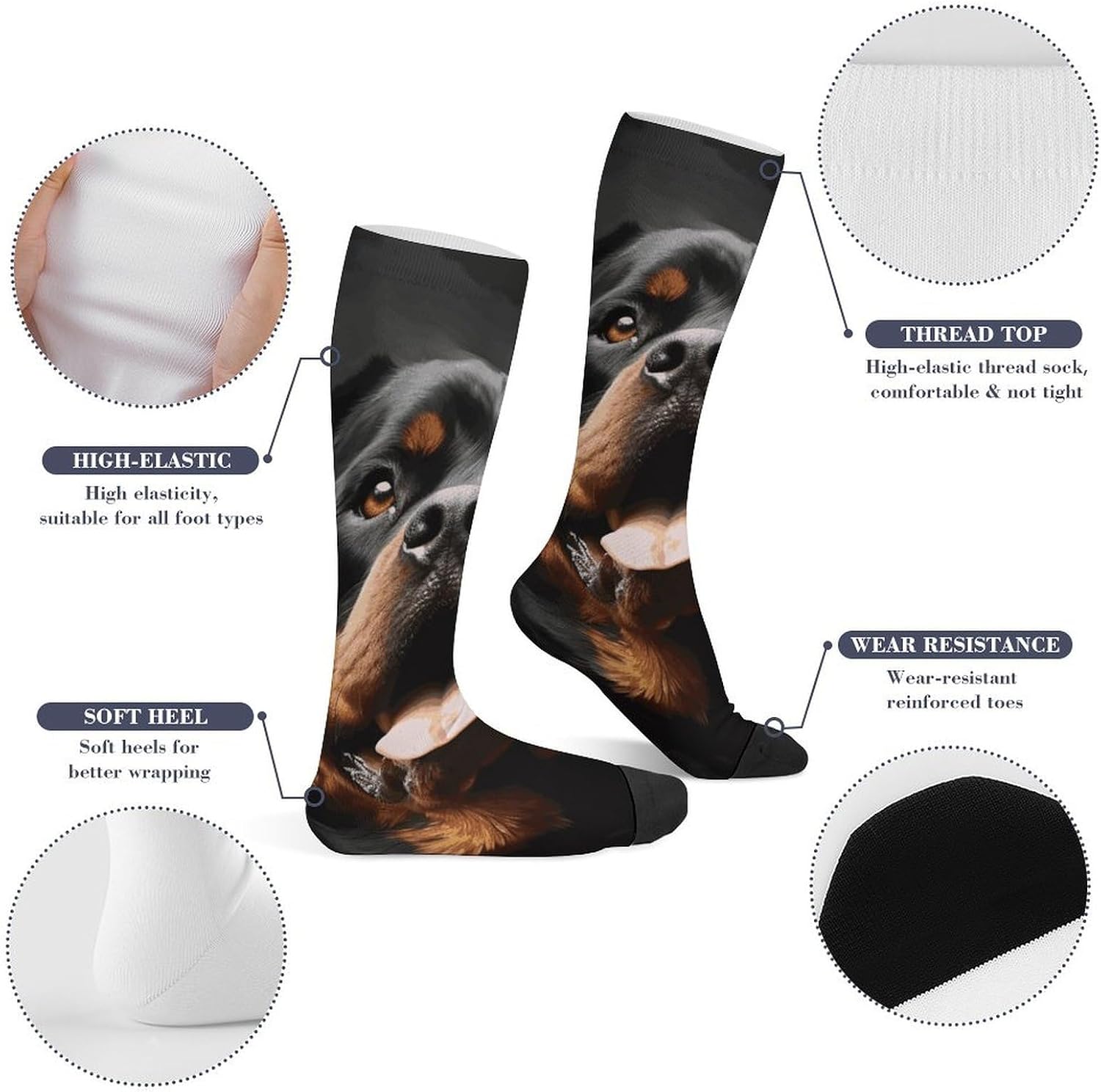 Cool Rottweiler Dog Art Socks Soccer Sock Hockey Sock Basketball Socks Baseball,Softball,Volleyball,Lacrosse,Soccer for Men, Women,Team Sports It's The Best Gift for Her