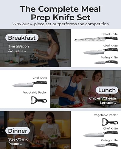 Miniatura 2 de Juego de cuchillos de cocina esenciales de 4 piezas, cuchillos de acero alemán afilados (cuchillo de chef, cuchillo de pelar, cuchillo de pan +