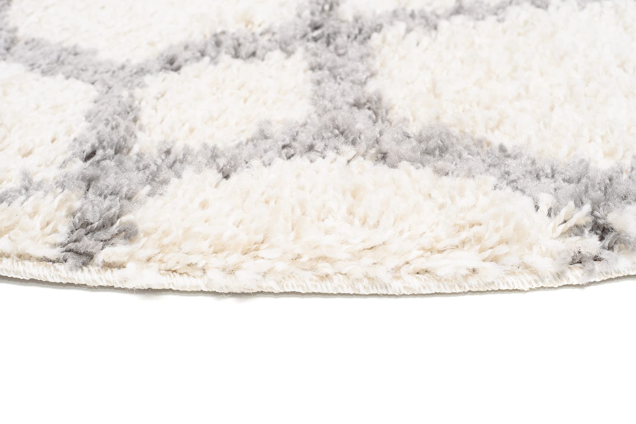 TAPISO Boho Rond Tapis Shaggy Poil Long Design Moderne Crème Gris Motif Géométrique Lignes Tapis Salon Chambre Ado Enfant Oeko-TEX Résistant Moelleux 200 x 200 cm