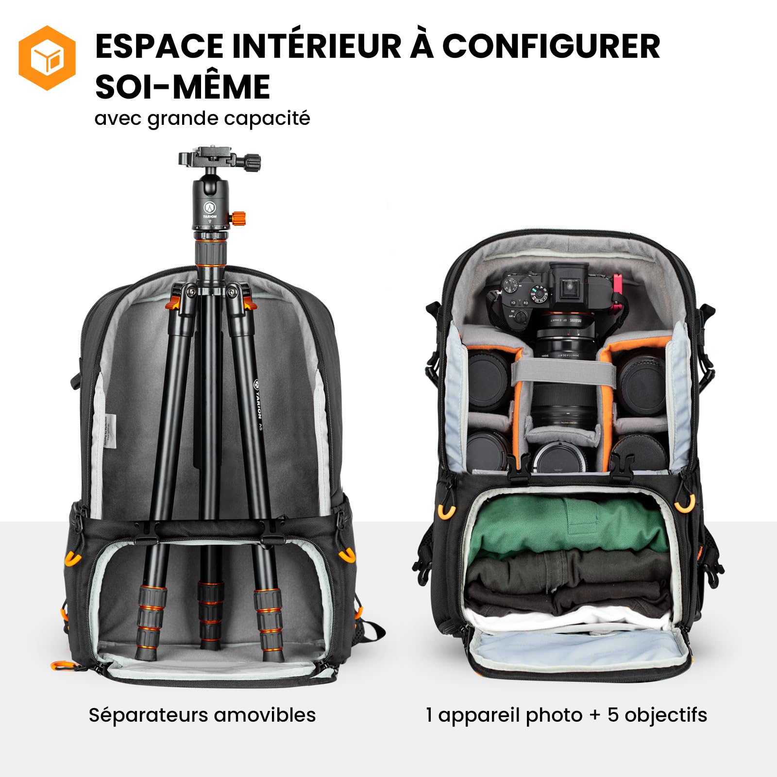 TARION Sac à Dos pour Appareil Photo 15L- Sac Photo avec Compartiment Ordinateur Portable 15,6" et Housse Imperméable | Pour Photographe, Randonnée et Voyage (PBL)