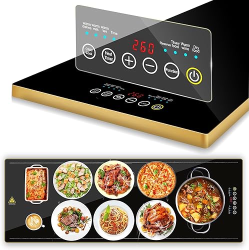 Miniatura 5 de Bandeja de calentamiento eléctrica de 39 x 14 pulgadas, bandejas de calentamiento de vidrio para fiestas de buffets con 9 niveles de temperatura y