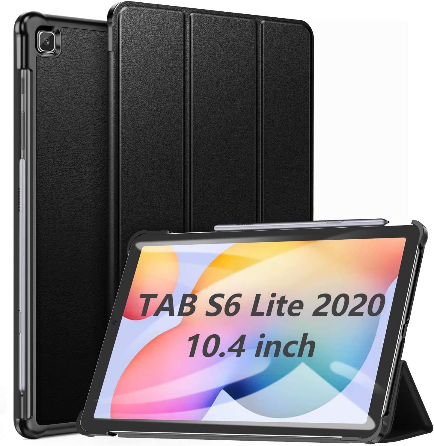 ABOUTTHEFIT Faux Leather for Tablets Samsung Galaxy Tab S6 Lite 10.4 2020, Ultra Slim Lightweight Trifold Smart Folio Case Cover for SM-P610 Samsung Tab S6 Lite 26.41 cm (10.4 inches) 2020 - Black
