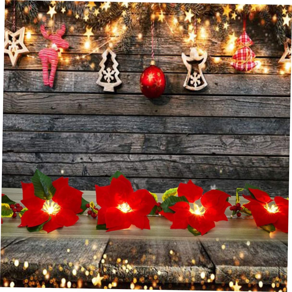 USB Powered Red Poinsettia Flower Light String with PVC Material, Fine Workmanship, for Celebration and Multi-Scene Decoration, Party Decor Light to Add Festive Atmosphere