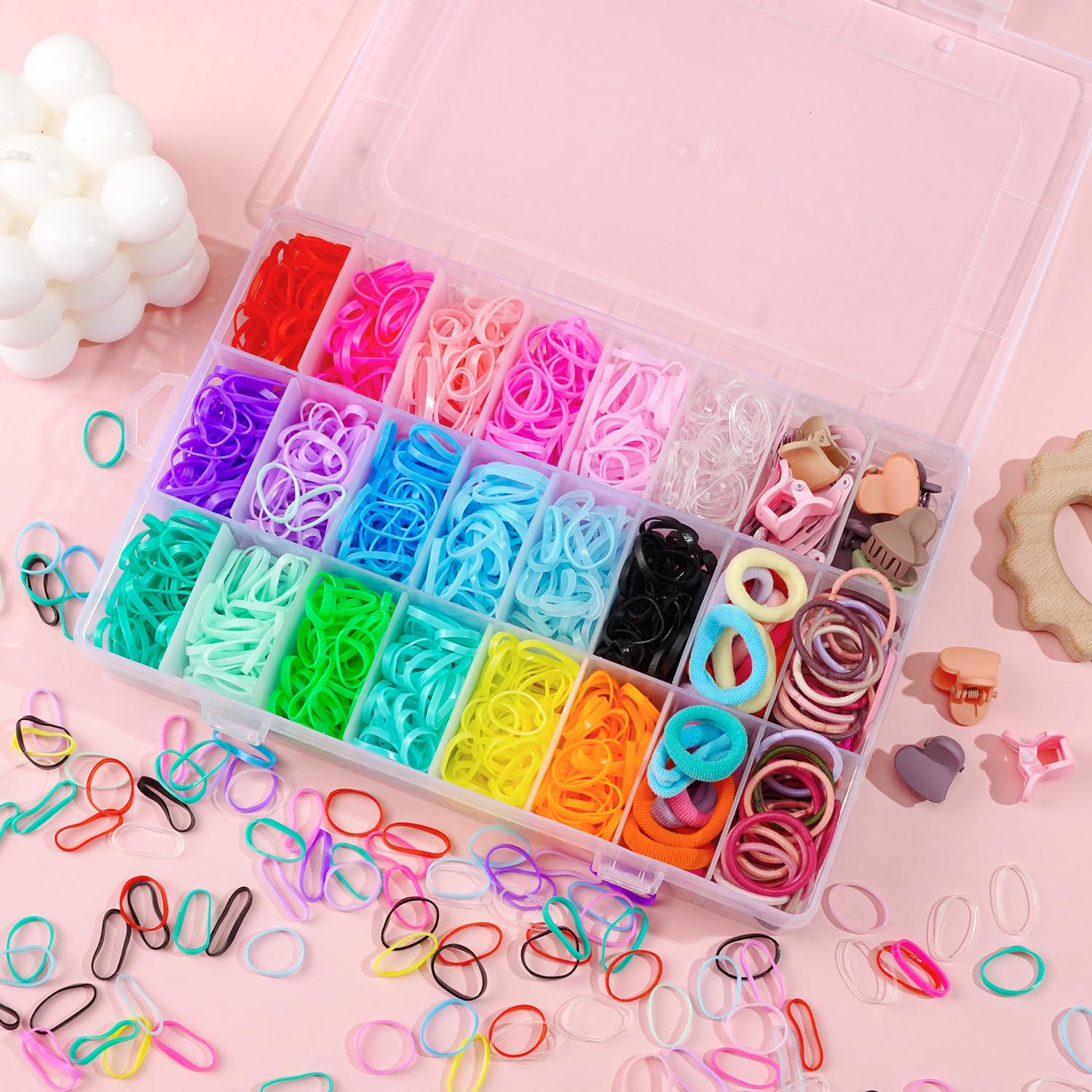 JOYOYO Set di accessori per capelli per bambini con scatola resistente, 1600 elastici per capelli per bambine, fermagli per capelli a scatto, piccoli fermagli per artigli, pettine a coda di spillo