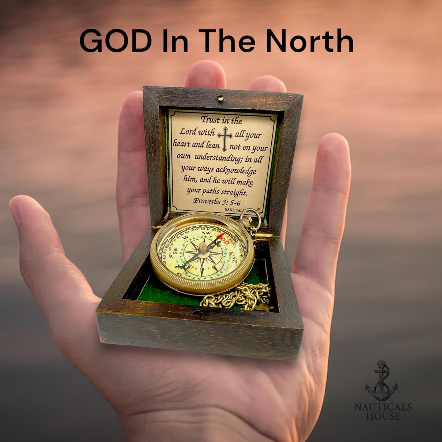 Handcrafted Antique Trust in The Lord Brass 2 Inch Sundial Compass with Leather Case Vintage Style Navigational Compass for Camping & Hiking