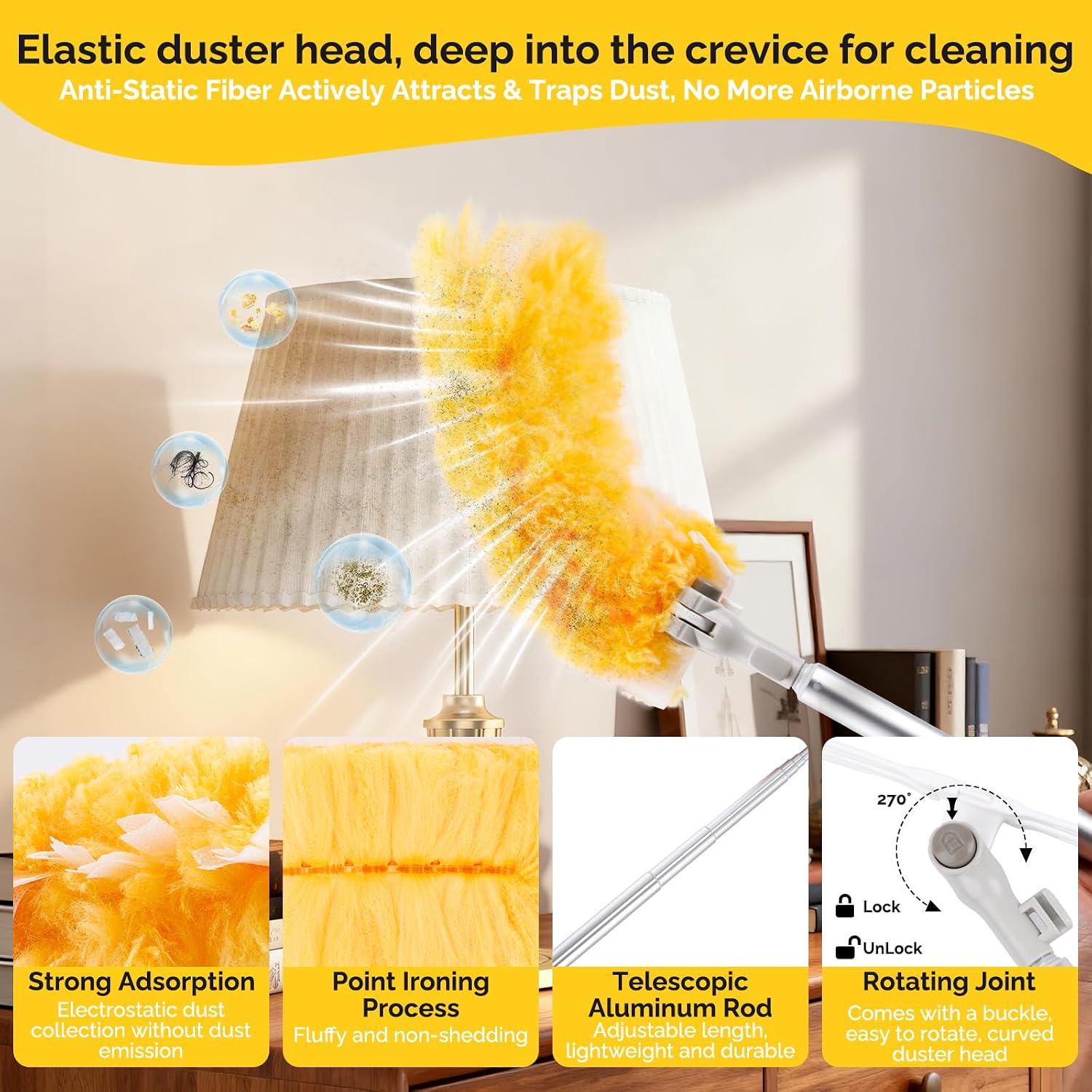 6 FT Extendable Duster Handle with 20 Pcs Refills, Heavy Duty Starter Kit Compatible with Swiffer, Disposable Microfiber Dusting Pads for Ceiling, Fan, Window & Hard to Reach Areas Cleaning