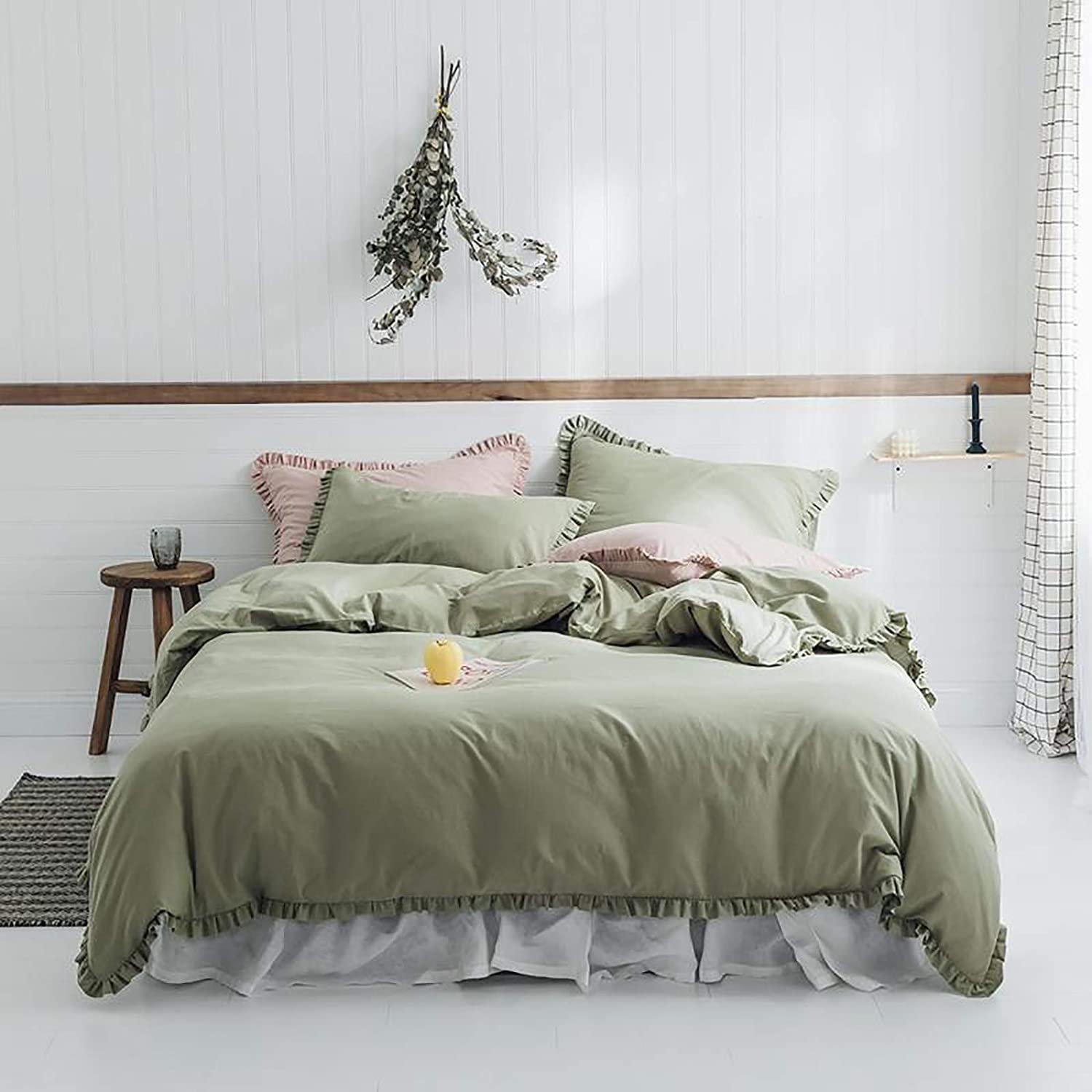 MGEMJMJ Solid Color 100% Washed Cotton Duvet Cover,Vintage Ruffle Comforter Cover,Farmhouse Rustic Soft Breathablequilt Cover With Zipper(Size:200x230cm(79x91inch),Color:B)